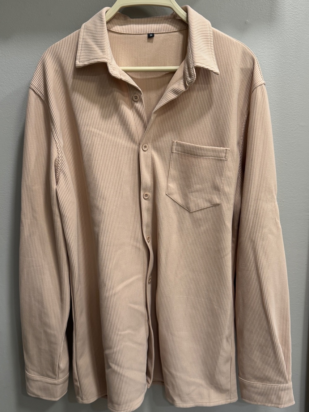 Men's Casual Long-Sleeve Button-Down Shirt in Light Beige